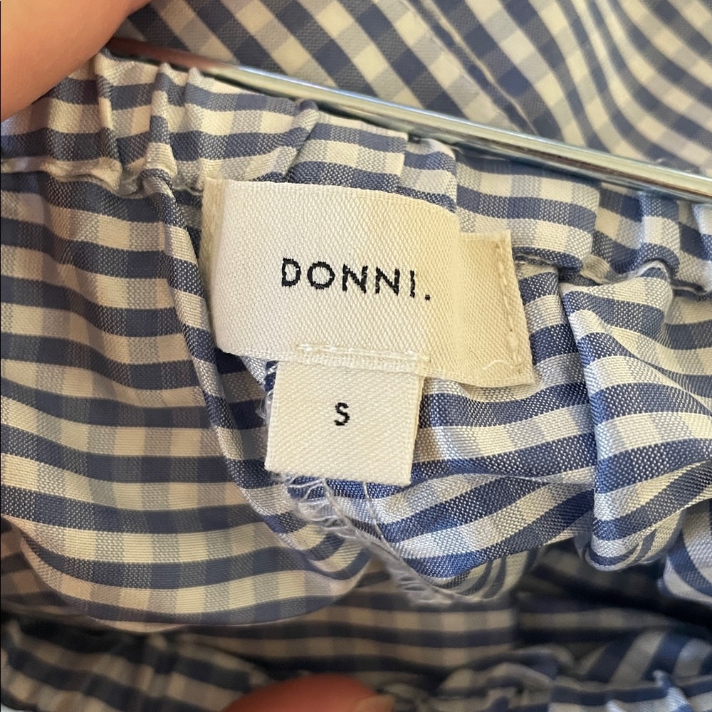 DONNI. Blue Gingham Taffeta Drawstring Cargo Pant - Picture 2 of 5
